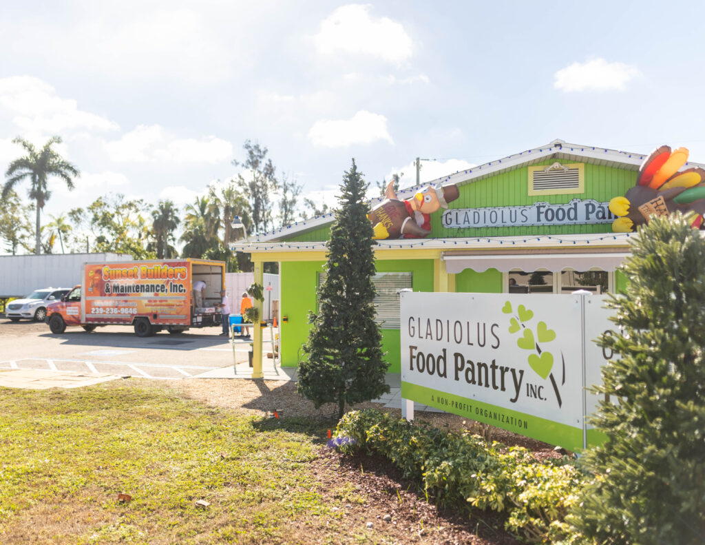 Sunset Builders & Maintenance donating food to a local nonprofit charity.