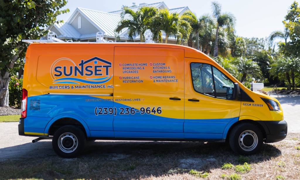 Sunset Builders & Maintenance General Contractor company van design.