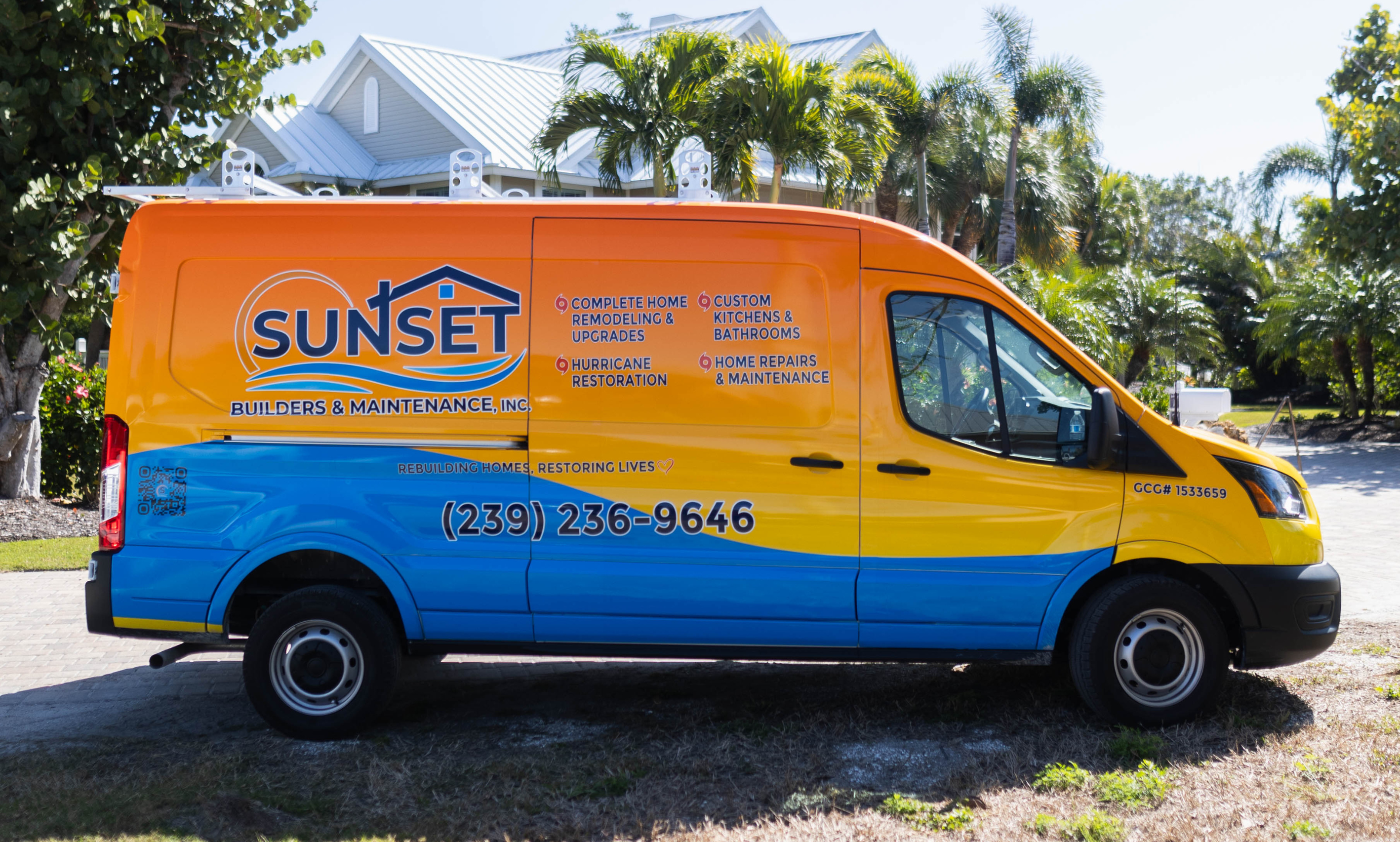 Sunset Builders & Maintenance General Contractor company van design.